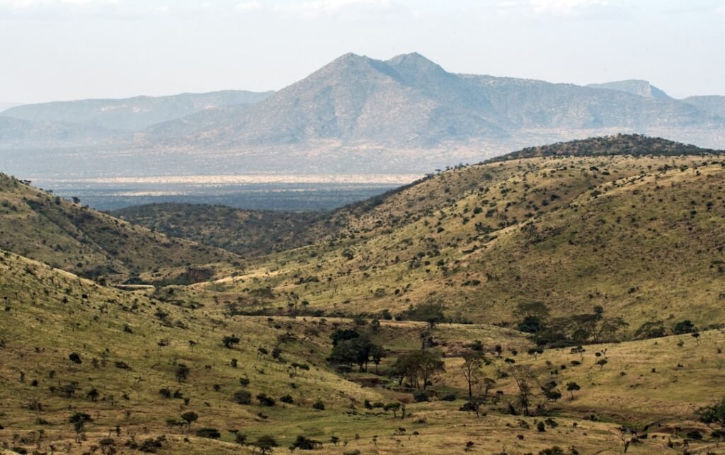 Volcanic mountains and forest landscape near Mgahinga Gorilla National Park, Uganda