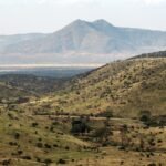 Volcanic mountains and forest landscape near Mgahinga Gorilla National Park, Uganda
