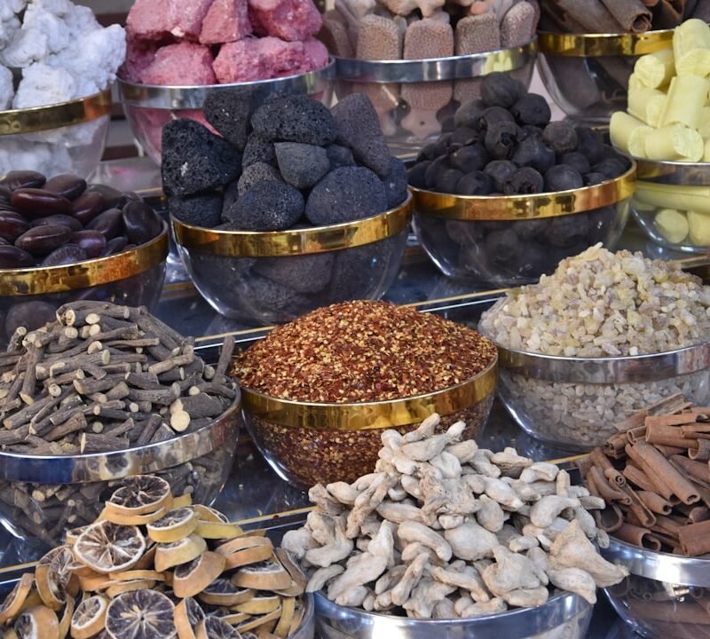 Assortment of colorful spices, representative of Zanzibar's spice farms